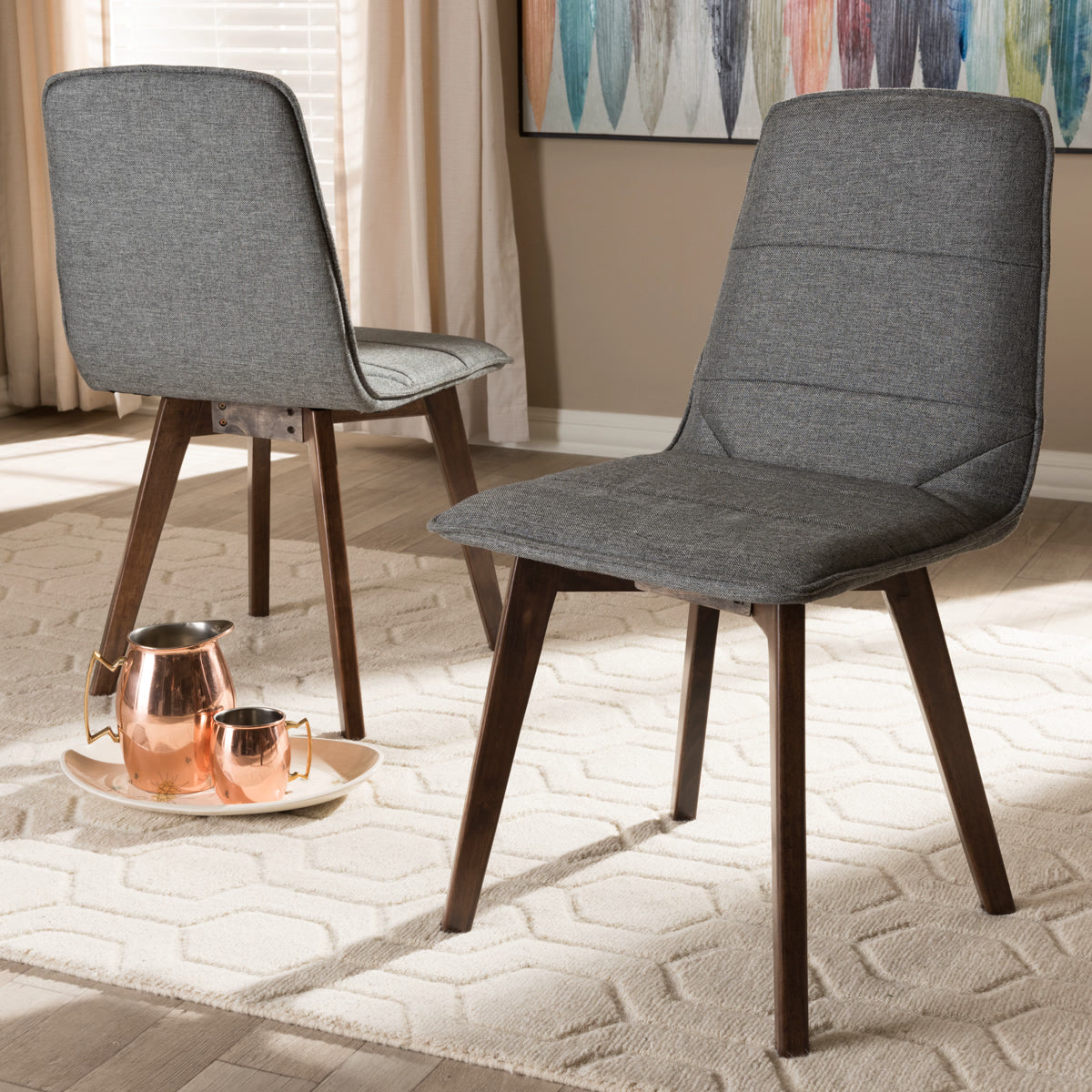 Baxton Studio Karalee Mid-Century Modern Dark Grey Fabric Upholstered Dining Chair (Set of 2) Baxton Studio-dining chair-Minimal And Modern - 5