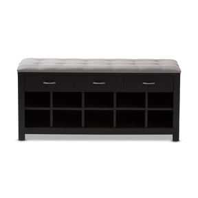 Baxton Studio Modern and Contemporary Espresso Finished Grey Fabric Upholstered Cushioned Entryway Bench Baxton Studio-0-Minimal And Modern - 3