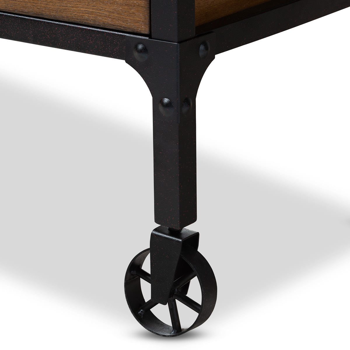Baxton Studio Alves Vintage Rustic Industrial Style Wood and Dark Bronze Finished Metal Wheeled Console Table with Drawers Baxton Studio-0-Minimal And Modern - 6