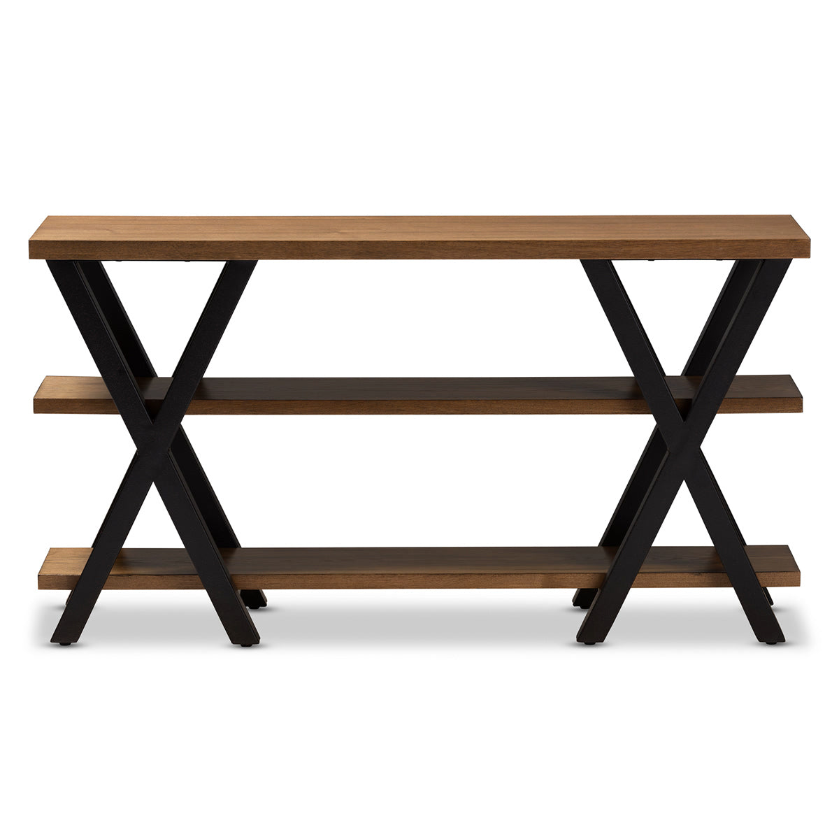 Baxton Studio Duchaine Vintage Rustic Industrial Style Wood and Dark Bronze-Finished Metal Console Table Baxton Studio-tv Stands-Minimal And Modern - 2