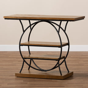 Baxton Studio Lavelle Vintage Rustic Industrial Style Walnut Brown Wood and Dark Bronze-Finished Metal Circular Console Table