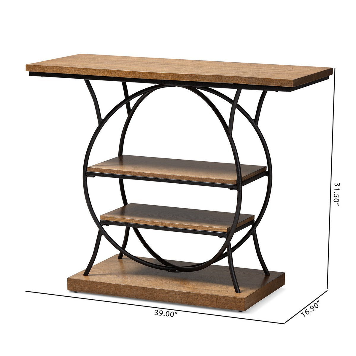 Baxton Studio Lavelle Vintage Rustic Industrial Style Walnut Brown Wood and Dark Bronze-Finished Metal Circular Console Table