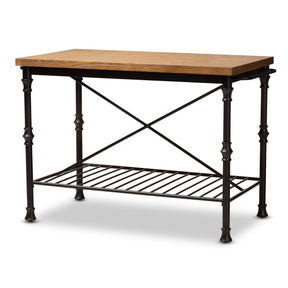 Baxton Studio Perin Vintage Rustic Industrial Style Wood and Bronze-Finished Steel Multipurpose Kitchen Island Table Baxton Studio-0-Minimal And Modern - 1
