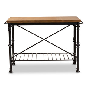 Baxton Studio Perin Vintage Rustic Industrial Style Wood and Bronze-Finished Steel Multipurpose Kitchen Island Table Baxton Studio-0-Minimal And Modern - 2