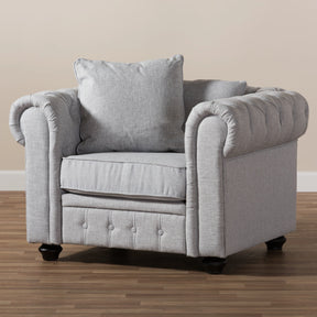 Baxton Studio Alaise Modern Classic Grey Linen Tufted Scroll Arm Chesterfield Chair Baxton Studio-chairs-Minimal And Modern - 8