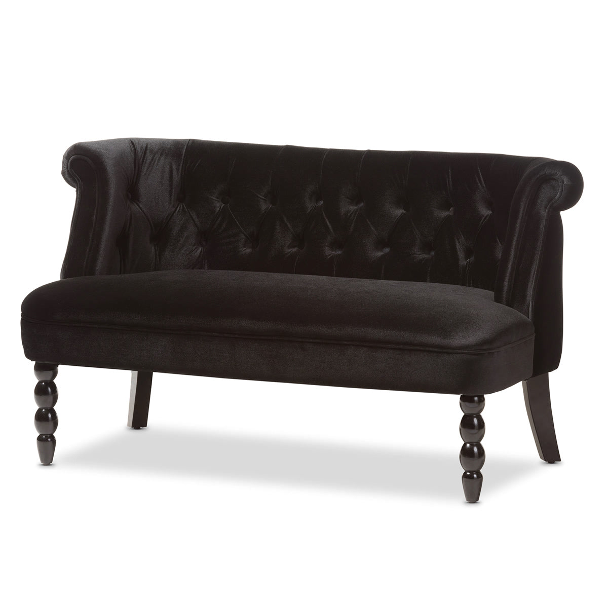 Baxton Studio Flax Victorian Style Contemporary Black Velvet Fabric Upholstered 2-seater Loveseat Baxton Studio-sofas-Minimal And Modern - 1