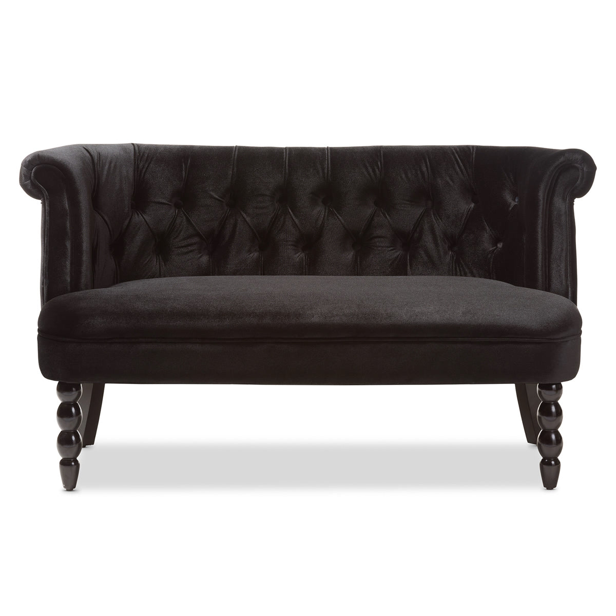 Baxton Studio Flax Victorian Style Contemporary Black Velvet Fabric Upholstered 2-seater Loveseat Baxton Studio-sofas-Minimal And Modern - 3