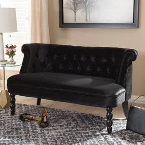Baxton Studio Flax Victorian Style Contemporary Black Velvet Fabric Upholstered 2-seater Loveseat Baxton Studio-sofas-Minimal And Modern - 9