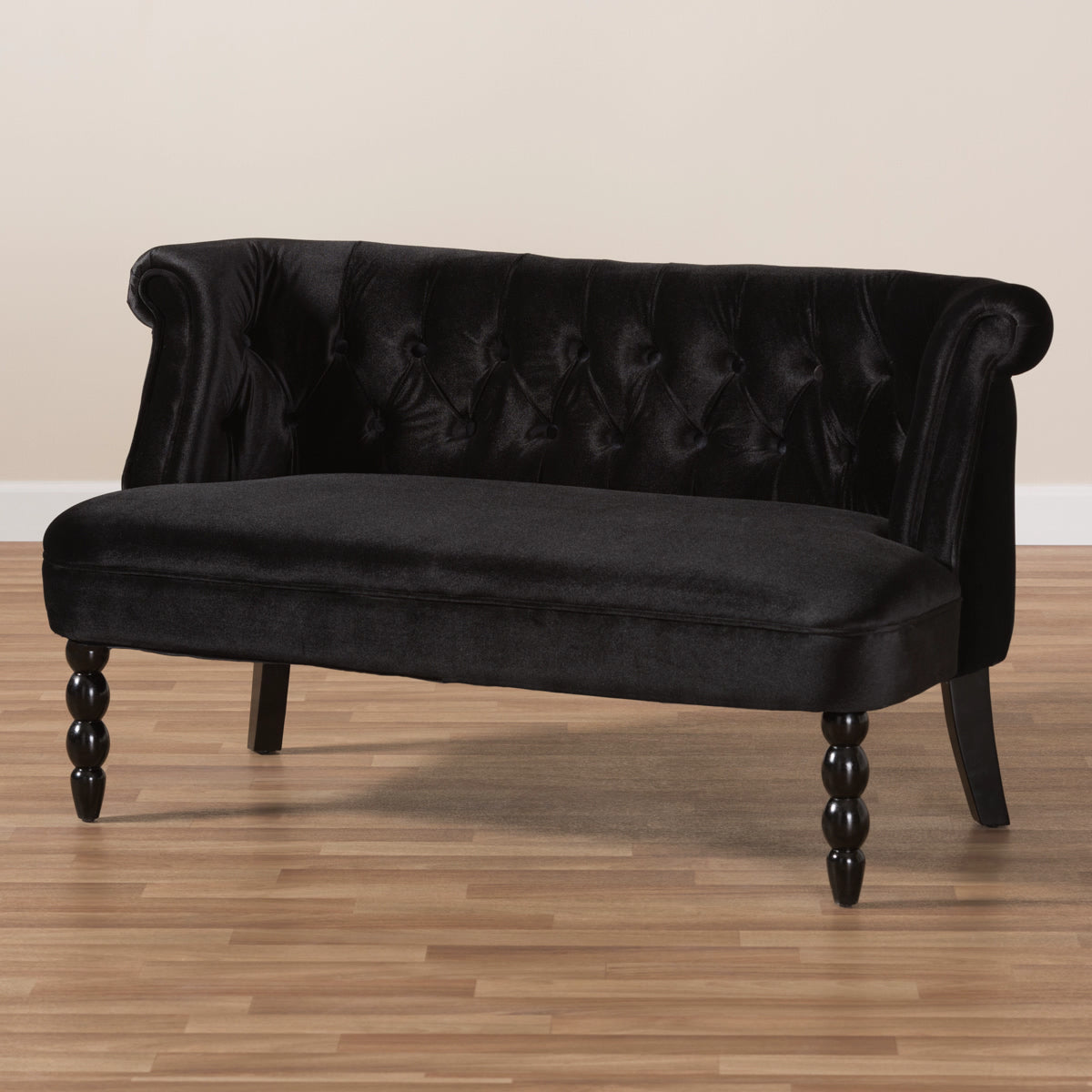 Baxton Studio Flax Victorian Style Contemporary Black Velvet Fabric Upholstered 2-seater Loveseat Baxton Studio-sofas-Minimal And Modern - 10