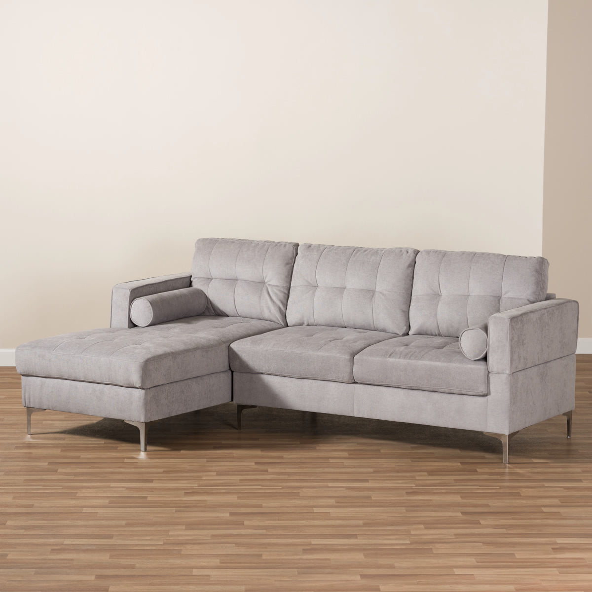 Baxton Studio Mireille Modern and Contemporary Light Grey Fabric Upholstered Sectional Sofa Baxton Studio-sofas-Minimal And Modern - 5