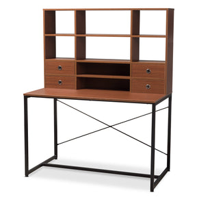 Baxton Studio Edwin Rustic Industrial Style Brown Wood and Metal 2-in-1 Bookcase Writing Desk Baxton Studio-Desks-Minimal And Modern - 1