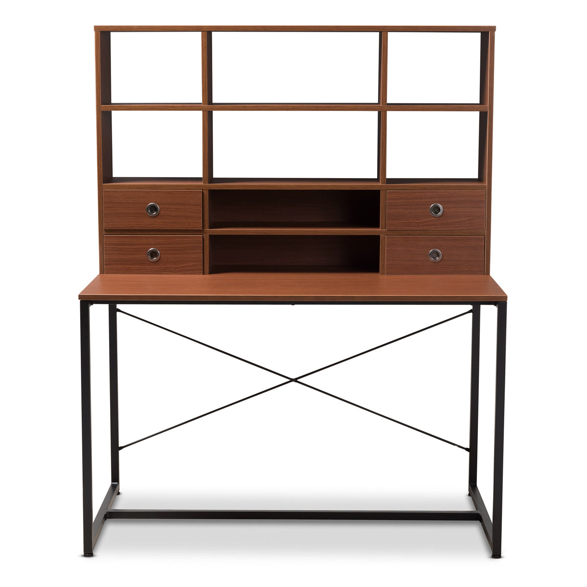Baxton Studio Edwin Rustic Industrial Style Brown Wood and Metal 2-in-1 Bookcase Writing Desk Baxton Studio-Desks-Minimal And Modern - 2