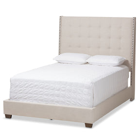Baxton Studio Georgette Modern and Contemporary Light Beige Fabric Upholstered Queen Size Bed Baxton Studio-0-Minimal And Modern - 1
