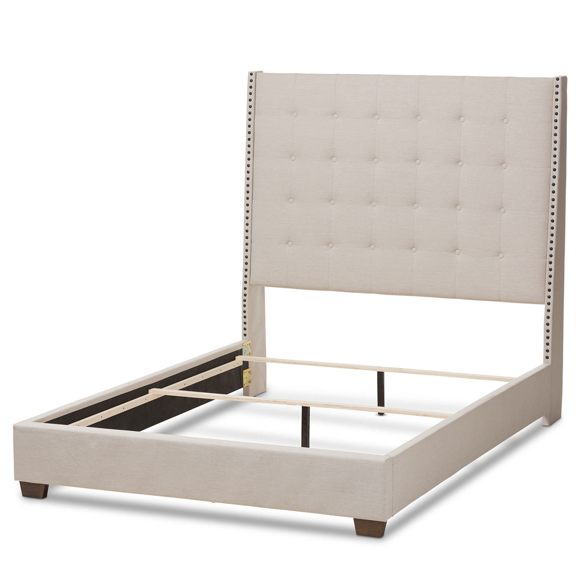 Baxton Studio Georgette Modern and Contemporary Light Beige Fabric Upholstered Queen Size Bed Baxton Studio-0-Minimal And Modern - 3