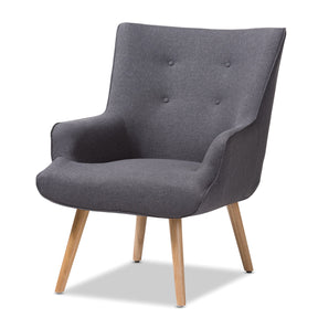 Baxton Studio Alden Mid-Century Modern Dark Grey Fabric Upholstered Natural Finished Wood Lounge Chair Baxton Studio-chairs-Minimal And Modern - 1