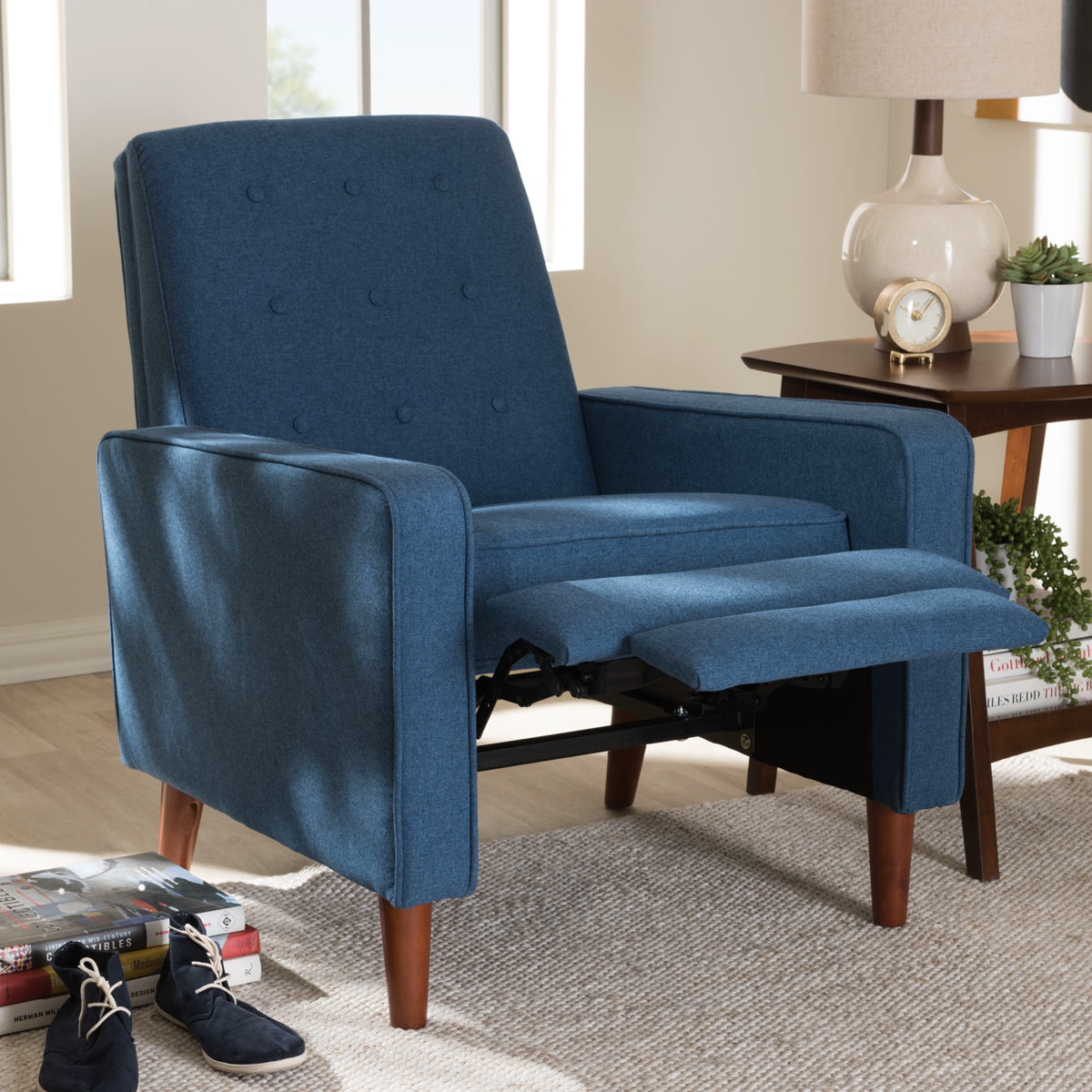 Baxton Studio Mathias Mid-century Modern Blue Fabric Upholstered Lounge Chair Baxton Studio-chairs-Minimal And Modern - 2