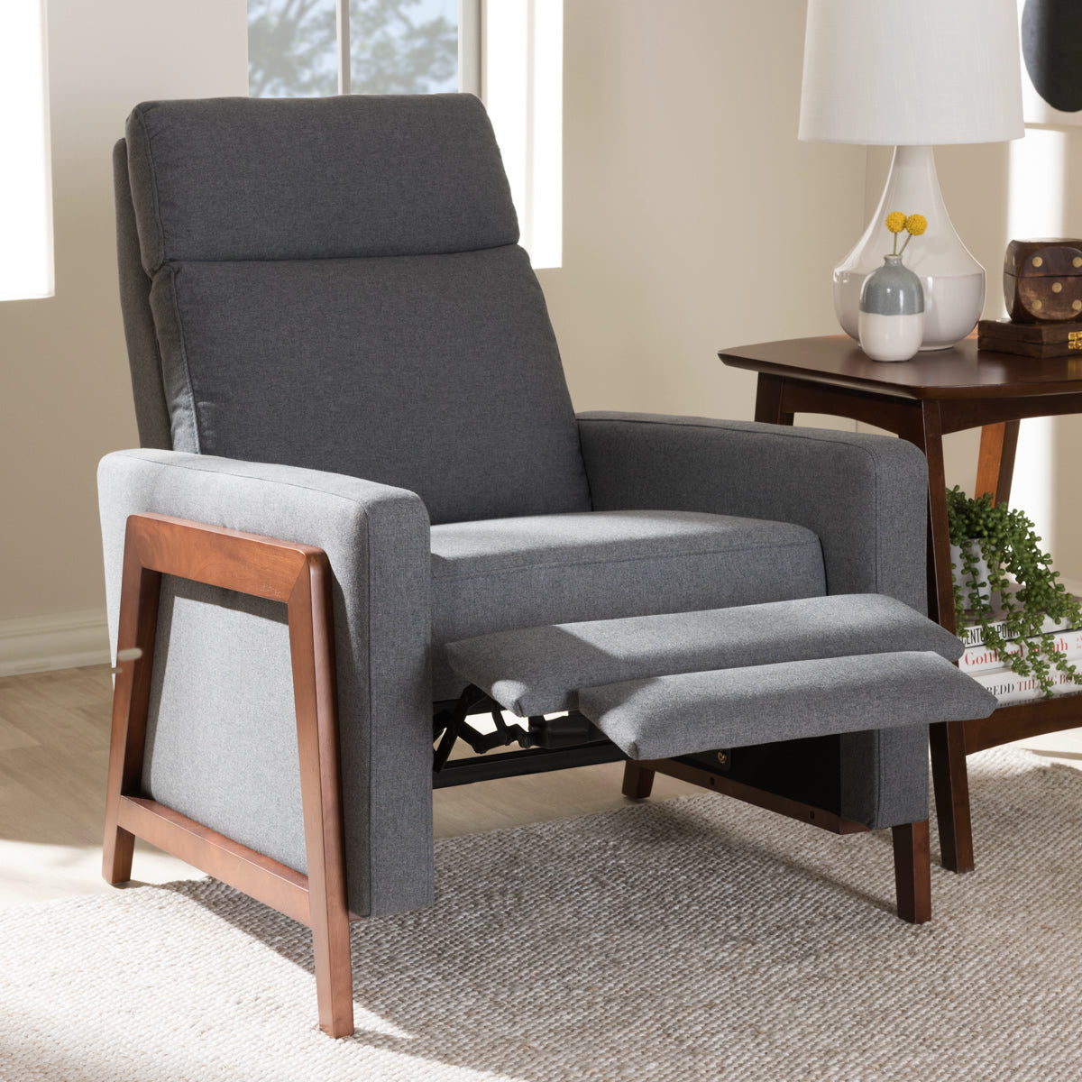 Baxton Studio Halstein Mid-century Modern Grey Fabric Upholstered Lounge Chair Baxton Studio-chairs-Minimal And Modern - 2