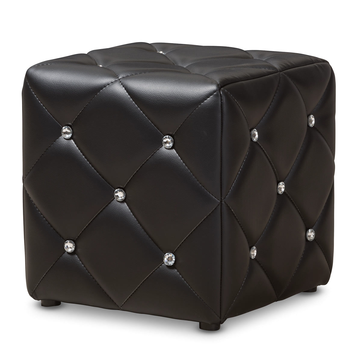 Baxton Studio Stacey Modern and Contemporary Black Faux Leather Upholstered Ottoman Baxton Studio-ottomans-Minimal And Modern - 1