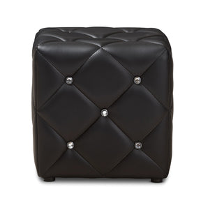 Baxton Studio Stacey Modern and Contemporary Black Faux Leather Upholstered Ottoman Baxton Studio-ottomans-Minimal And Modern - 2