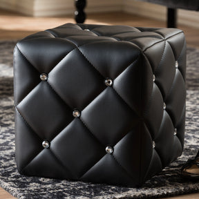 Baxton Studio Stacey Modern and Contemporary Black Faux Leather Upholstered Ottoman Baxton Studio-ottomans-Minimal And Modern - 3