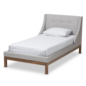 Baxton Studio Louvain Modern and Contemporary Greyish Beige Fabric Upholstered Walnut-Finished Twin Sized Platform Bed Baxton Studio-beds-Minimal And Modern - 1