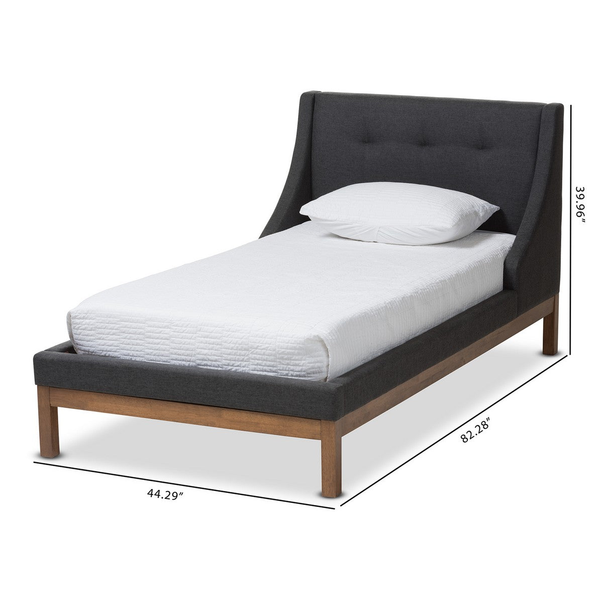 Baxton Studio Louvain Modern and Contemporary Dark Grey Fabric Upholstered Walnut-Finished Twin Sized Platform Bed