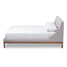 Baxton Studio Louvain Modern and Contemporary Greyish Beige Fabric Upholstered Walnut-Finished Queen Sized Platform Bed Baxton Studio-beds-Minimal And Modern - 2