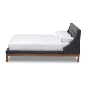 Baxton Studio Louvain Modern and Contemporary Dark Grey Fabric Upholstered Walnut-Finished Queen Sized Platform Bed Baxton Studio-beds-Minimal And Modern - 2