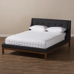 Baxton Studio Louvain Modern and Contemporary Dark Grey Fabric Upholstered Walnut-Finished Queen Sized Platform Bed Baxton Studio-beds-Minimal And Modern - 7