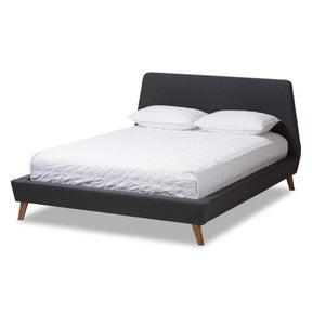 Baxton Studio Sinclaire Modern and Contemporary Dark Grey Fabric Upholstered Walnut-Finished Queen Sized Platform Bed Baxton Studio-beds-Minimal And Modern - 1