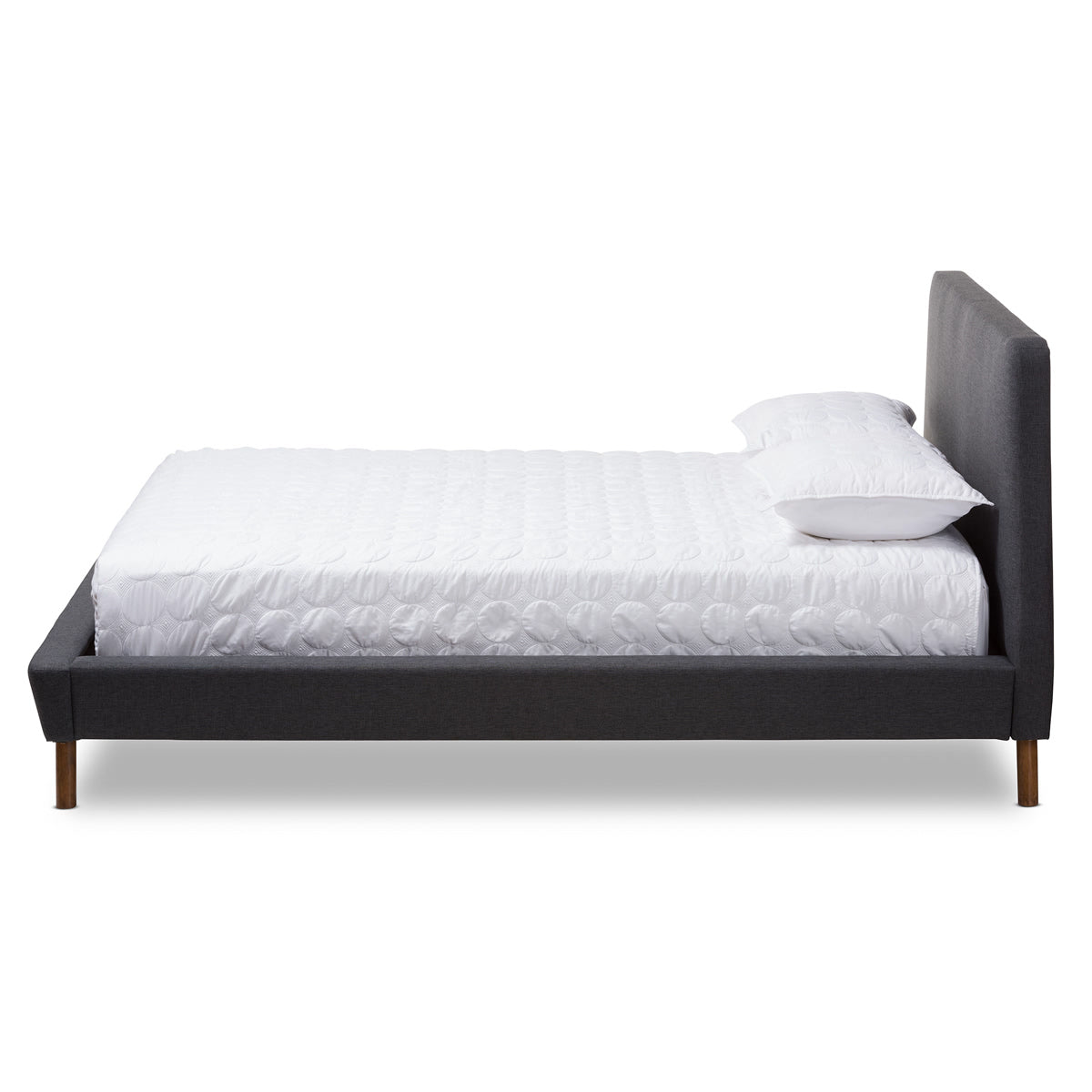 Baxton Studio Sinclaire Modern and Contemporary Dark Grey Fabric Upholstered Walnut-Finished Queen Sized Platform Bed Baxton Studio-beds-Minimal And Modern - 2