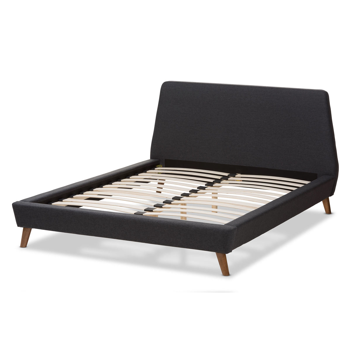 Baxton Studio Sinclaire Modern and Contemporary Dark Grey Fabric Upholstered Walnut-Finished Queen Sized Platform Bed Baxton Studio-beds-Minimal And Modern - 3