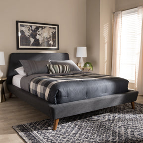 Baxton Studio Sinclaire Modern and Contemporary Dark Grey Fabric Upholstered Walnut-Finished Queen Sized Platform Bed Baxton Studio-beds-Minimal And Modern - 5