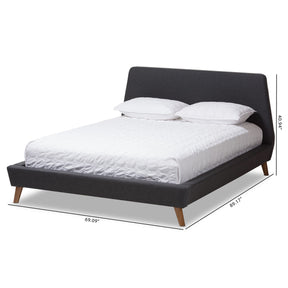 Baxton Studio Sinclaire Modern and Contemporary Dark Grey Fabric Upholstered Walnut-Finished Queen Sized Platform Bed Baxton Studio-beds-Minimal And Modern - 7