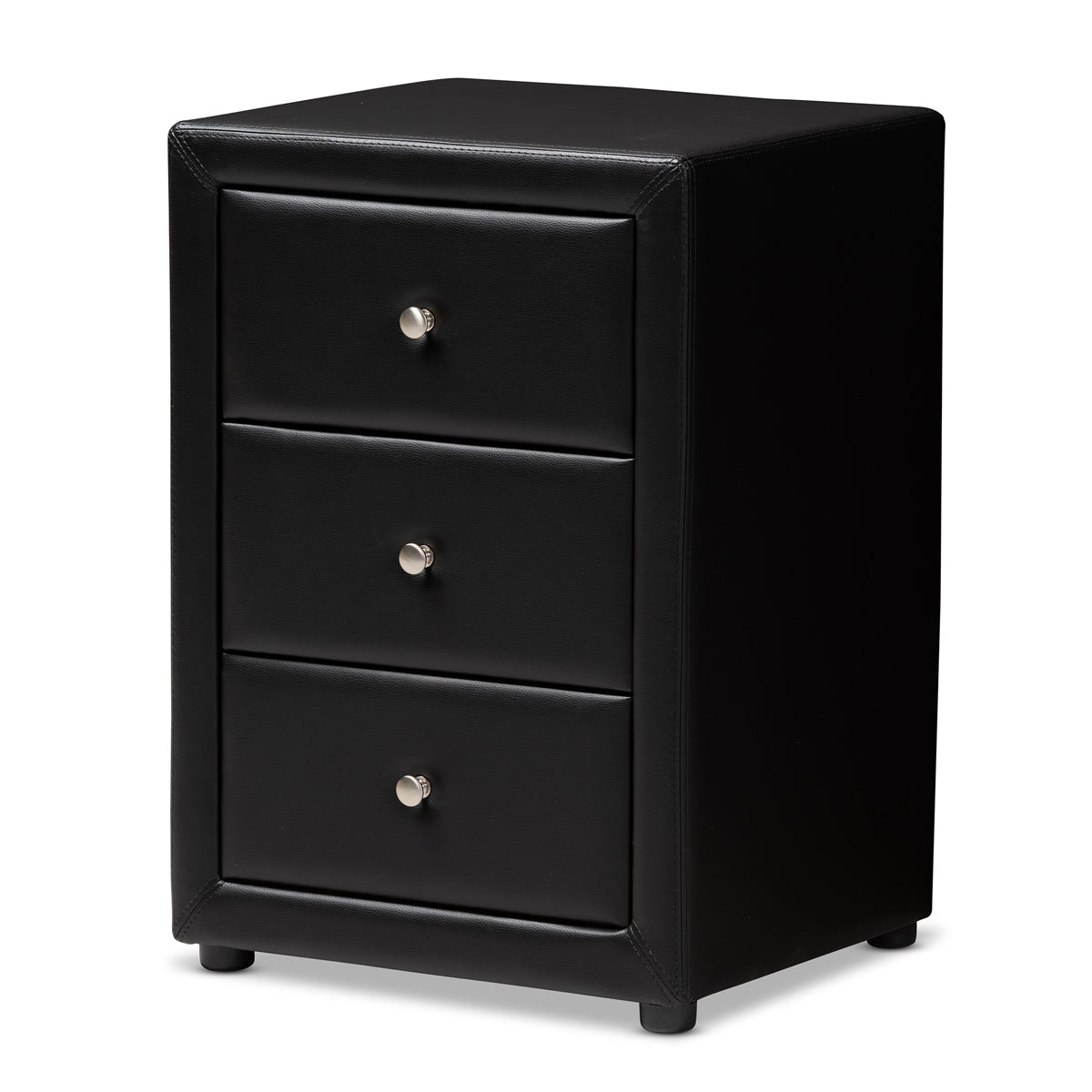 Baxton Studio Tessa Modern and Contemporary Black Faux Leather Upholstered 3-Drawer Nightstand Baxton Studio-nightstands-Minimal And Modern - 1
