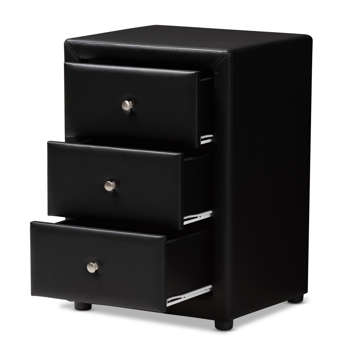 Baxton Studio Tessa Modern and Contemporary Black Faux Leather Upholstered 3-Drawer Nightstand Baxton Studio-nightstands-Minimal And Modern - 2