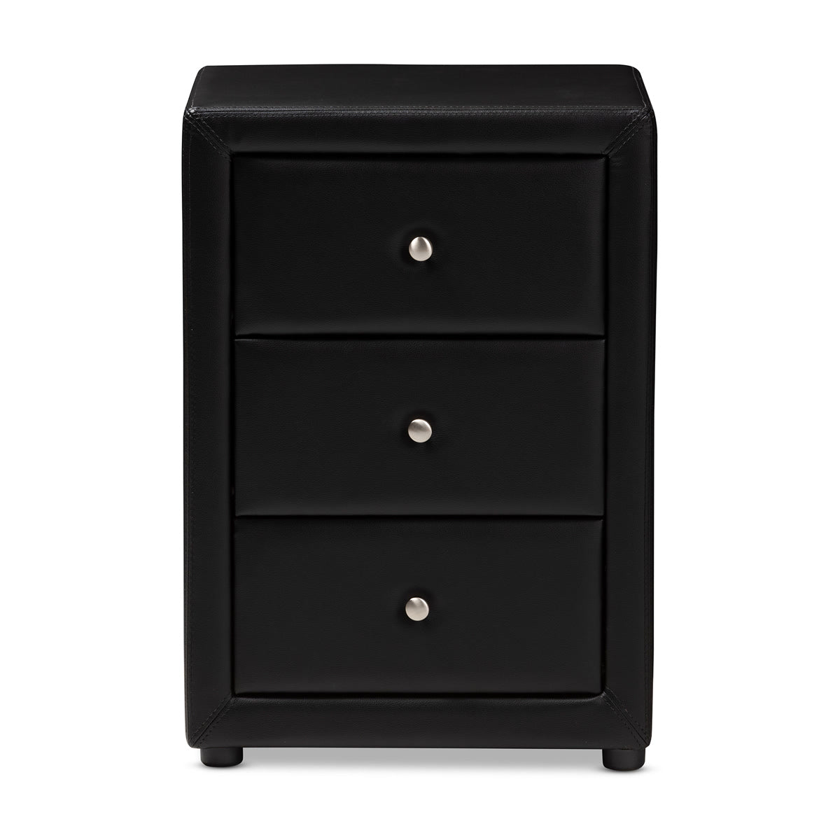 Baxton Studio Tessa Modern and Contemporary Black Faux Leather Upholstered 3-Drawer Nightstand Baxton Studio-nightstands-Minimal And Modern - 3