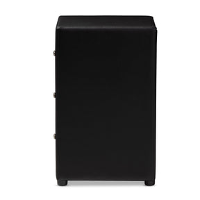 Baxton Studio Tessa Modern and Contemporary Black Faux Leather Upholstered 3-Drawer Nightstand Baxton Studio-nightstands-Minimal And Modern - 4