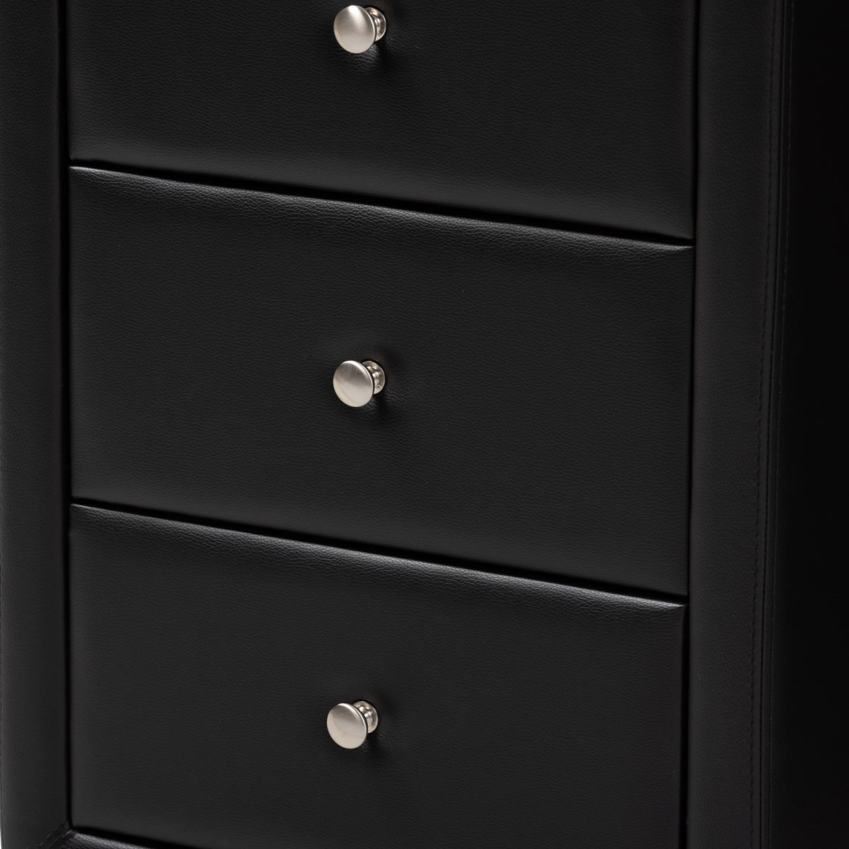 Baxton Studio Tessa Modern and Contemporary Black Faux Leather Upholstered 3-Drawer Nightstand Baxton Studio-nightstands-Minimal And Modern - 5