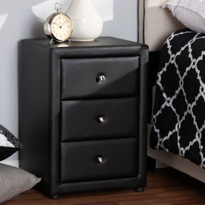 Baxton Studio Tessa Modern and Contemporary Black Faux Leather Upholstered 3-Drawer Nightstand Baxton Studio-nightstands-Minimal And Modern - 7