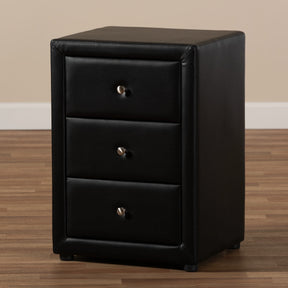 Baxton Studio Tessa Modern and Contemporary Black Faux Leather Upholstered 3-Drawer Nightstand Baxton Studio-nightstands-Minimal And Modern - 8