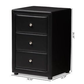 Baxton Studio Tessa Modern and Contemporary Black Faux Leather Upholstered 3-Drawer Nightstand Baxton Studio-nightstands-Minimal And Modern - 9