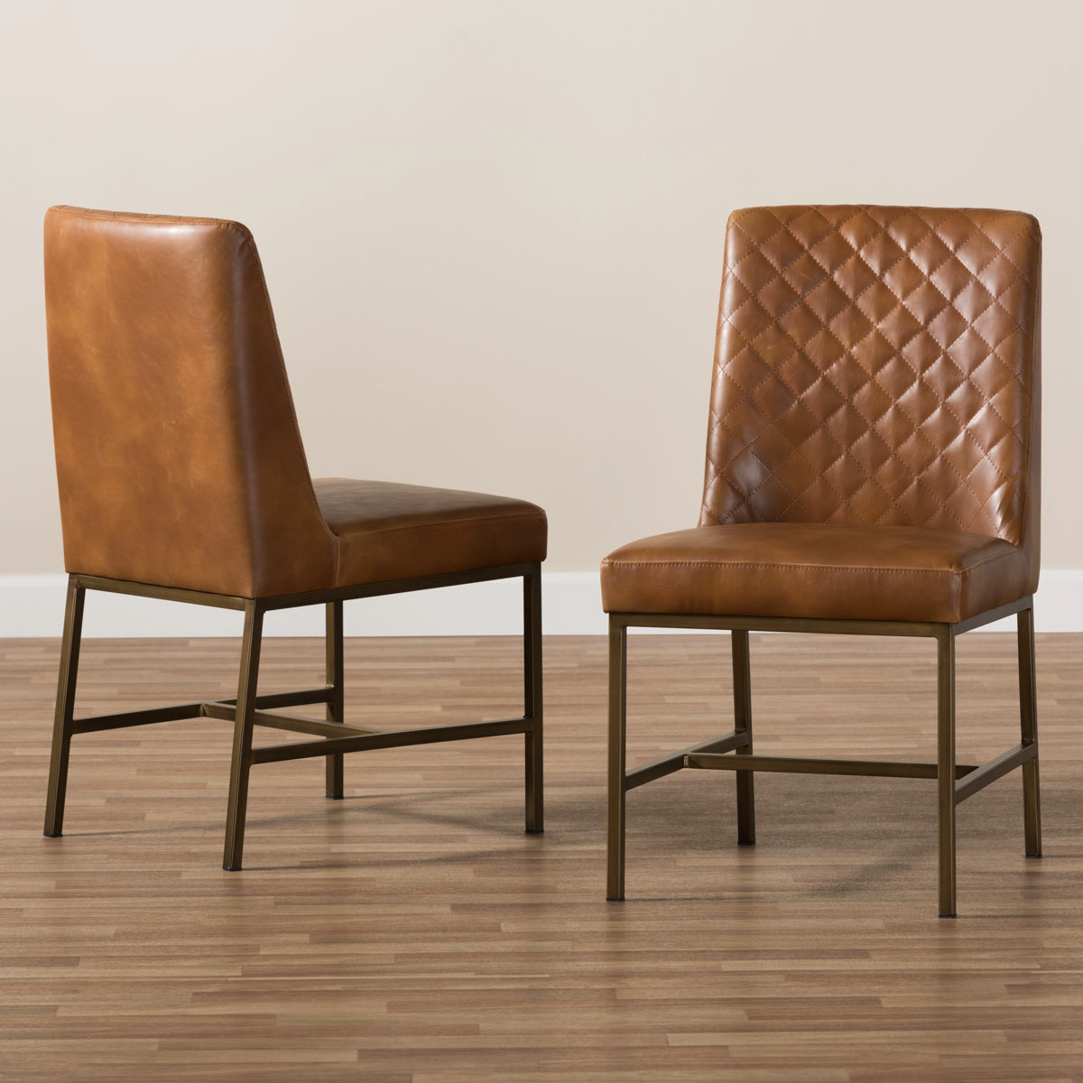Baxton Studio Margaux Modern Luxe Light Brown Faux Leather Upholstered Dining Chair (Set of 2) Baxton Studio-dining chair-Minimal And Modern - 7