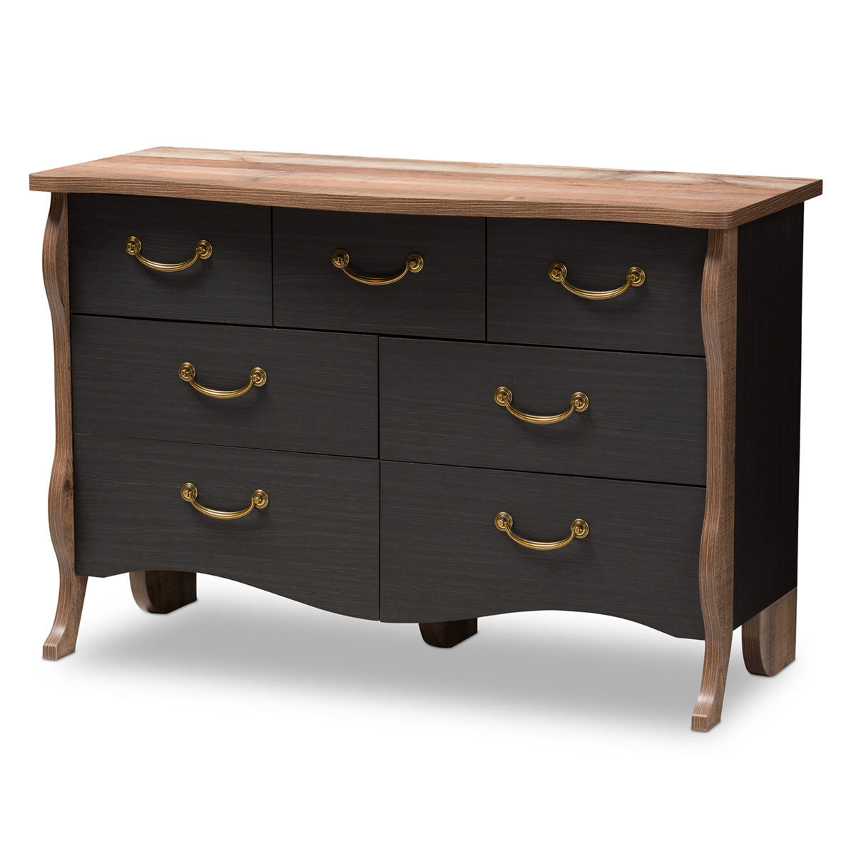 Baxton Studio Romilly Country Cottage Farmhouse Black and Oak-Finished Wood 7-Drawer Dresser Baxton Studio-Dresser-Minimal And Modern - 1