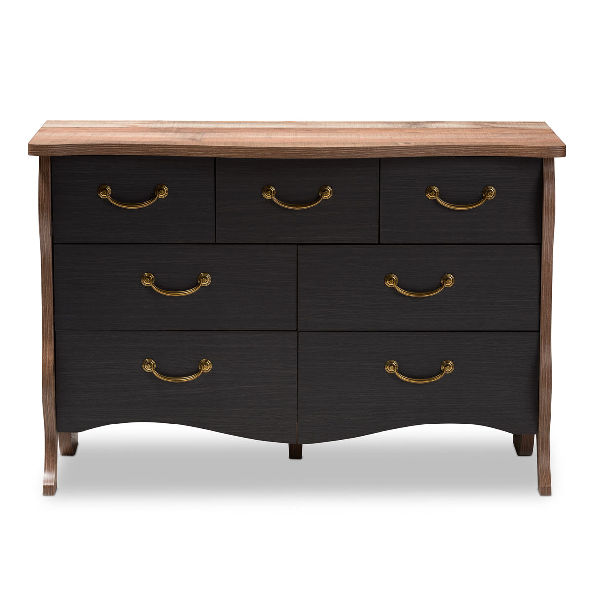 Baxton Studio Romilly Country Cottage Farmhouse Black and Oak-Finished Wood 7-Drawer Dresser Baxton Studio-Dresser-Minimal And Modern - 4