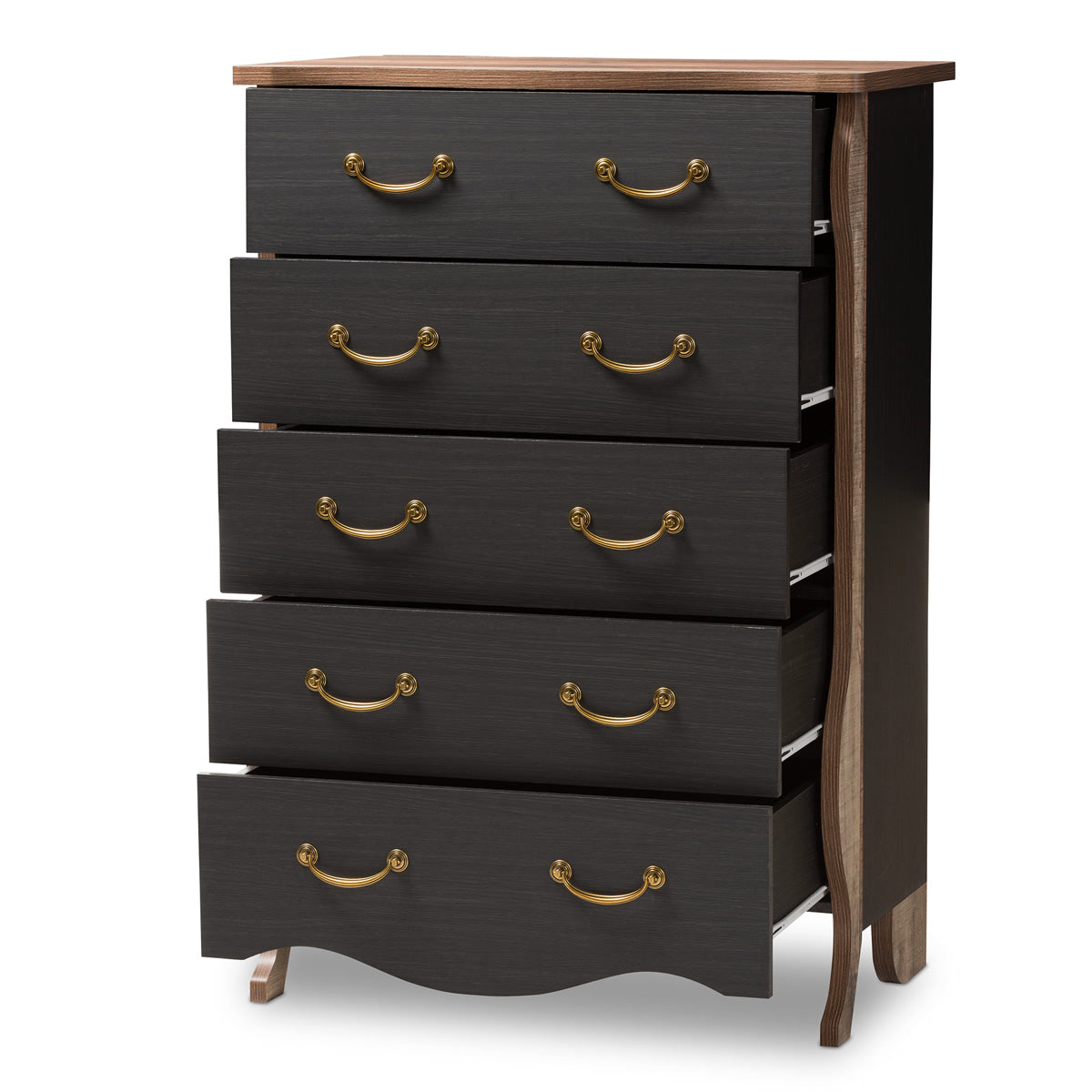 Baxton Studio Romilly Country Cottage Farmhouse Black and Oak-Finished Wood 5-Drawer Chest Baxton Studio-Dresser-Minimal And Modern - 3