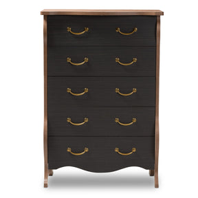 Baxton Studio Romilly Country Cottage Farmhouse Black and Oak-Finished Wood 5-Drawer Chest Baxton Studio-Dresser-Minimal And Modern - 4