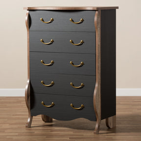 Baxton Studio Romilly Country Cottage Farmhouse Black and Oak-Finished Wood 5-Drawer Chest Baxton Studio-Dresser-Minimal And Modern - 10
