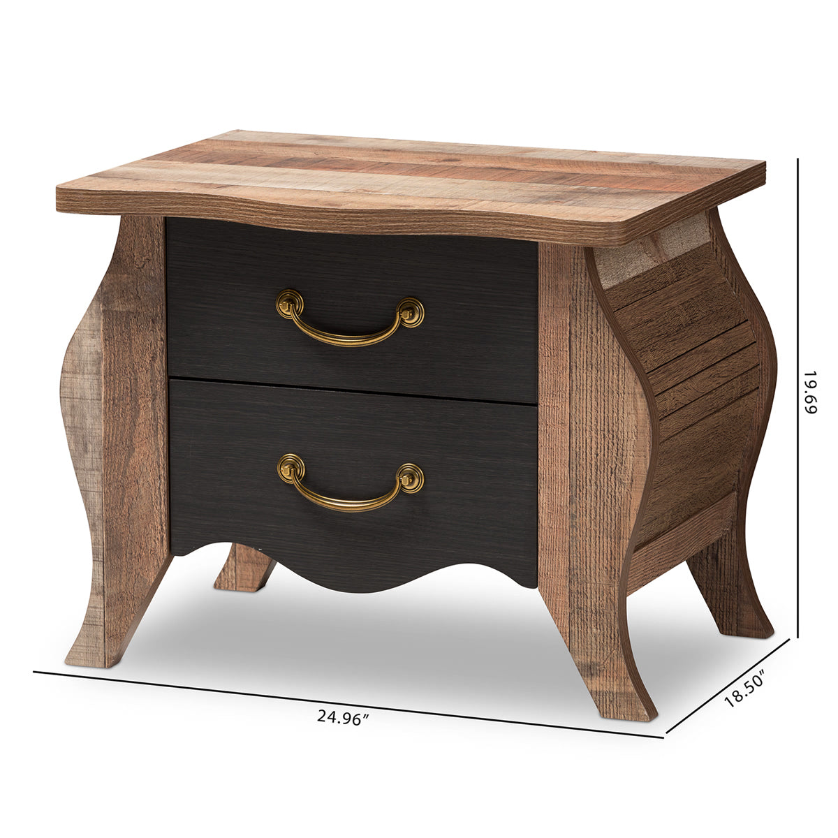 Baxton Studio Romilly Country Cottage Farmhouse Black and Oak-Finished Wood 2-Drawer Nightstand Baxton Studio-nightstands-Minimal And Modern - 2