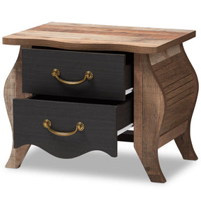 Baxton Studio Romilly Country Cottage Farmhouse Black and Oak-Finished Wood 2-Drawer Nightstand Baxton Studio-nightstands-Minimal And Modern - 3